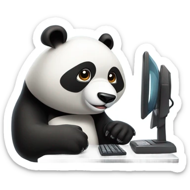 emoji de oso panda usando computador  sticker