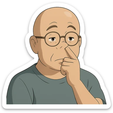 ghibli style bald guy with glasses picking his nose sticker