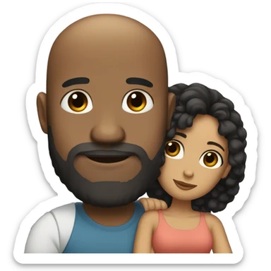 Cuddling Couple bald black man with beard and mixed race woman with long curly black hair sticker