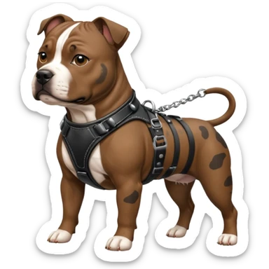 brindle staffordshire bull terrier with black leather harness sticker