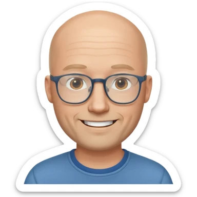 white bald man with glasses in casual clothes, with short beard sticker