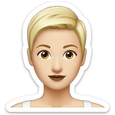 white woman green brown eyes shaved hair on one side blond short hair on other side sticker