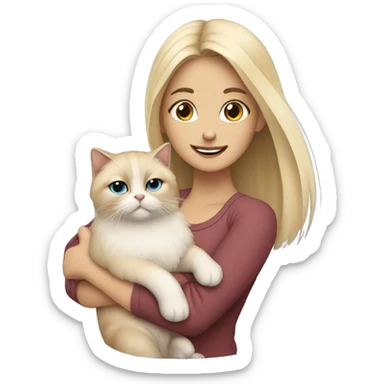 A blonde girl with a Himalayan cat in her arms sticker