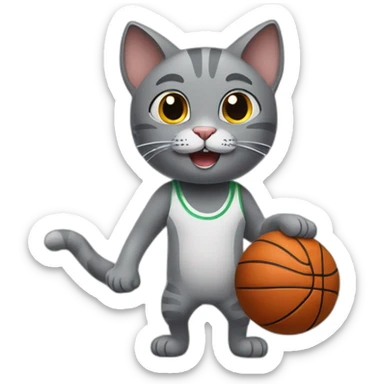 grey cat playing basketball sticker