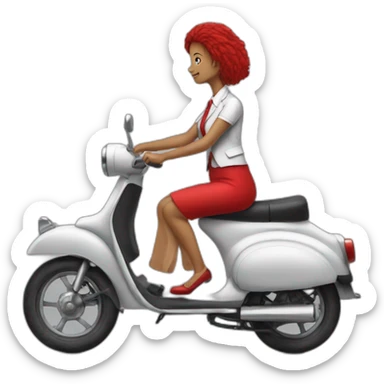 woman with red tie and die on a mobylette sticker