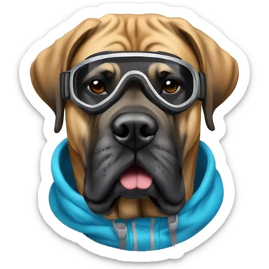 english mastiff with snowboarding goggle  sticker