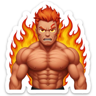 burning angry bodybuilder red haired man  sticker
