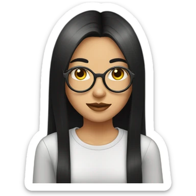 Girl with metal spectacles, black long straight hair, ear piercings sticker