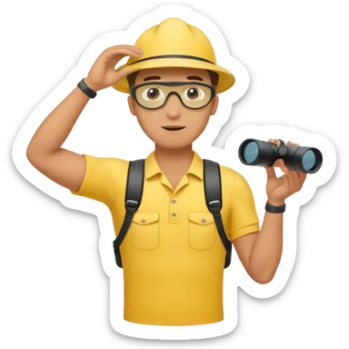 Male lifeguard – yellow shirt, binoculars in hand, scanning the sea, full body sticker