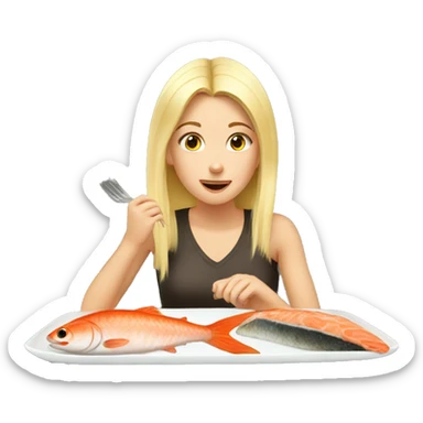Blonde girl eating raw fish sticker