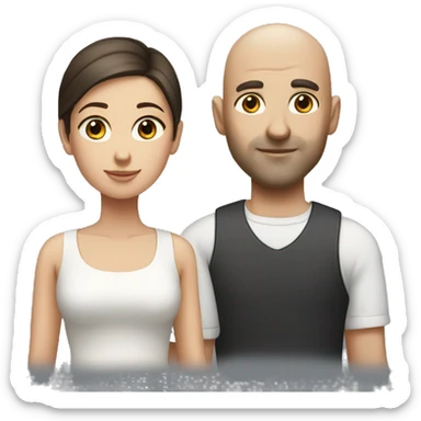 Bald guy and girl with dark brown hair sticker