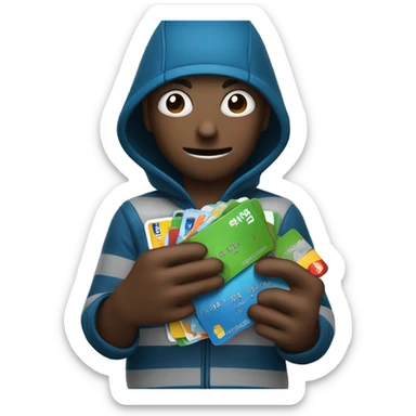 a robber with credit cards and gift cards sticker