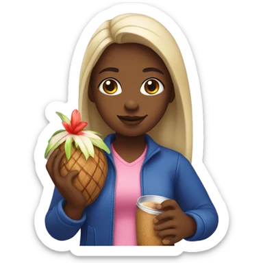 Girl holding a coconut redbull sticker