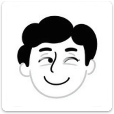 Simple sketch of a stoned face with squinty eyes and a content smile sticker