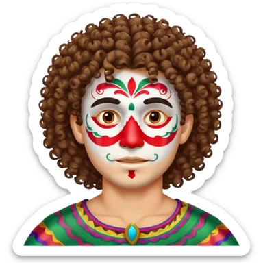 painted face mexican theme, curly hair, male, white sticker