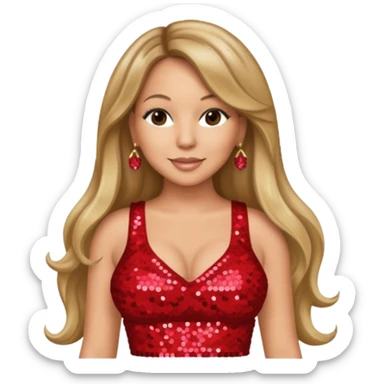 Mariah Carey with long dark blonde hair, red sequin crop top sticker