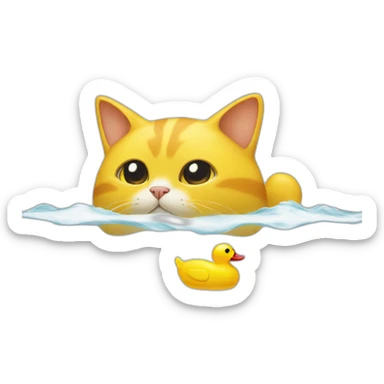 Cat upside down with a yellow rubber duck on top sticker
