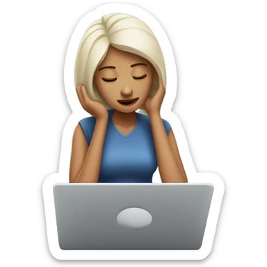 woman using laptop feeling lethargic sticker