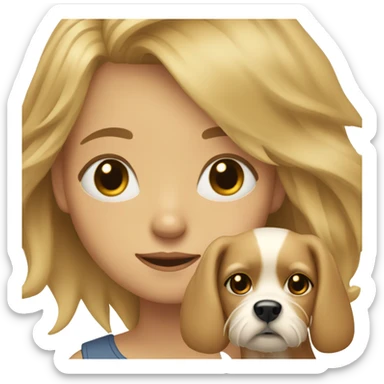 Blonde girl with Scruffy light brown medium sized dog with human eyes sticker