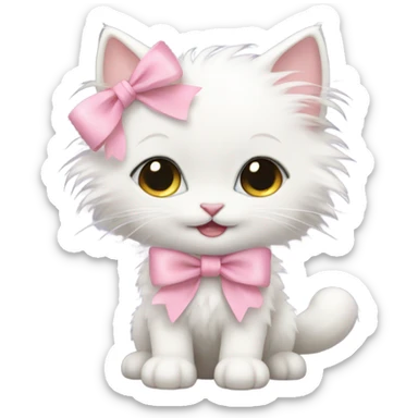 Fluffy white kitty rococo with pink bow sticker