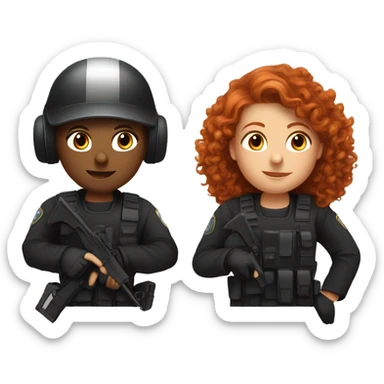 operator dressed in black with a milatary helmet, without glasses, wearing a headset, ready to respond to alerts, preferably curly redhead female  sticker