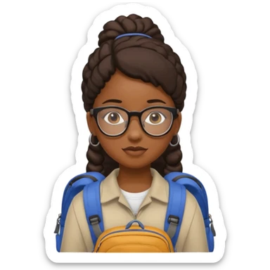 student black girl wearing glasses with backpack sticker