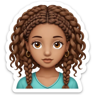 girl with thin braids with curls and brown eyes, brown skin, eyelashes, siren eyes sticker