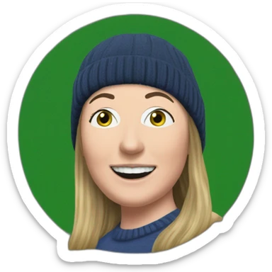 Victoria Coren-Mitchell on a trampoline with the Real IRA Gerry Adams balaclava party sticker