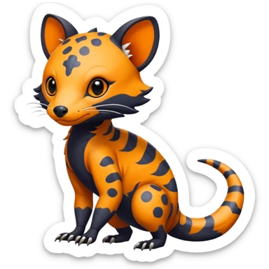 Rare warm-colored exotic cute epic aesthetic colorful Salandit-Civet-species-Fakemon-hybrid-creature, with markings, full body sticker