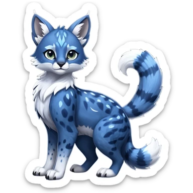 Cute kawaii cool edgy badass  glossy midnight-blue fur with silver starlight dusting fantasy-caracal-civet-genet-sergal-vernid-Gryphon-Cacomistle-Trico-oncilla-animal-Fakémon-hybrid-fursona (full body), facial markings, (realism style) sticker