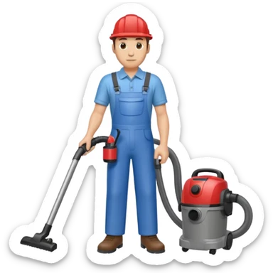 técnico de limpieza hombre sujetando la manguera de una aspiradora de agua sticker