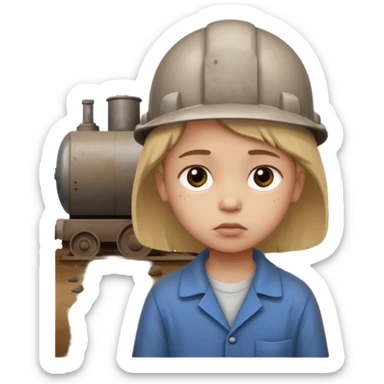 a child with a sad face works in a factory sticker