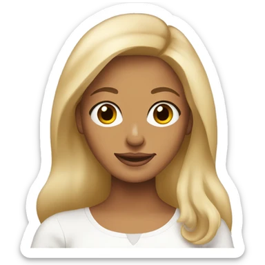 Blonde woman with tan skin wearing white top holding a blonde long haired dachund sticker