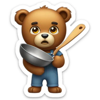 really angry and offended cute cuddly bear toywith a frying pan in hand sticker