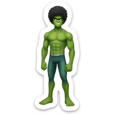 1 full-body Afro green male teenager shirtless in a green superhero costume of the Hulk. sticker