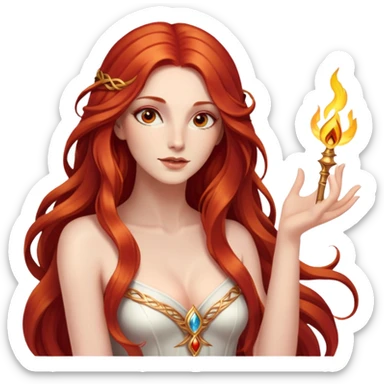   Very Magic God Fee femme avec des cheveux très long roux, yeux marrons belle comme une déesse avec un beau corps qui a de la magie tout autour d’elle  sticker