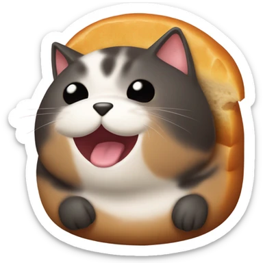 crea un gato marrón gordito con rayas negras, que esté saliendo de un pastel de mermelada  sticker