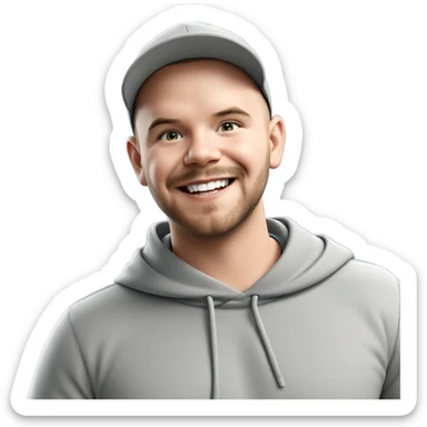 smiling boy in grey hoodie sticker