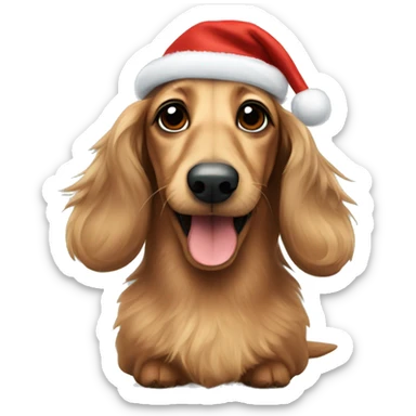 Fluffy dachshund with a Christmas mood sticker