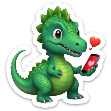 Dinosaur looking in phone witj heart eyes sticker