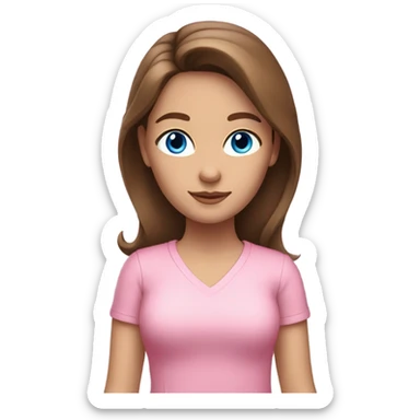 Make a girl with brown hair and blue eyes in a pink outfit sticker