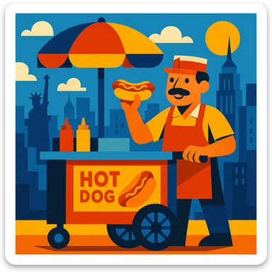hotdog seller in New York with cart sticker