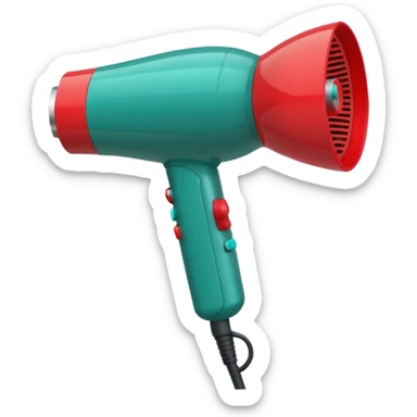 Red, green and teal hair dryer in 90's realistic style sticker