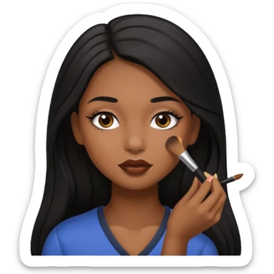 Una niña morena maquillandose con pelo largo sticker