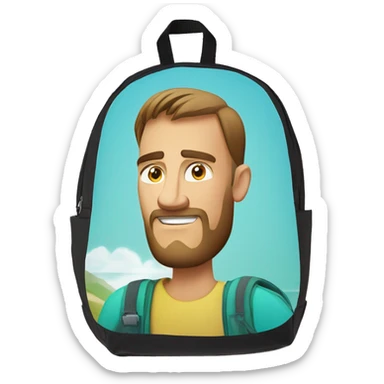 vacation in a circle with caucasian man  meditating at home laptop sticking out backpack sticker