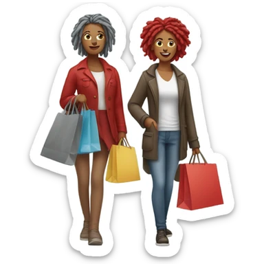 Brown woman with red locs and fair woman with gray locs shopping  sticker