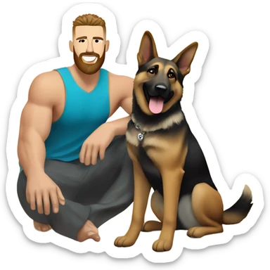 Travis Kelce with German shepherd dog on a beach sticker