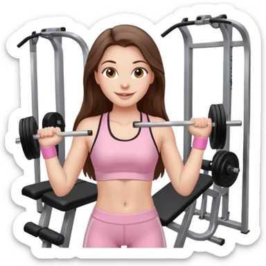 happy white long brunette hair girl with hazel eyes in light pink workout clothes at the gym sticker