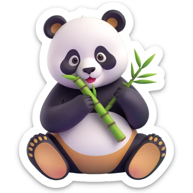 panda eating bamboo in forrest background, close up pose sticker