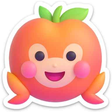 kawaii emerald green peach character face, smiling, subtle highlights sticker
